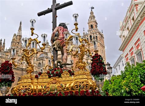 Spain Seville Semana Santa Holy Week Easter A Procession Entering The