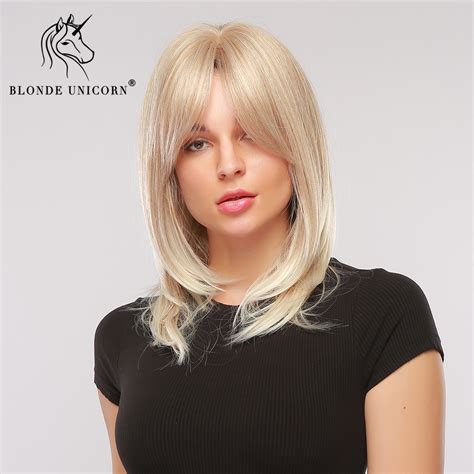 Blonde Unicorn Short Synthetic Hair Wigs White Blonde Wig With Middle Part Bangs For Women
