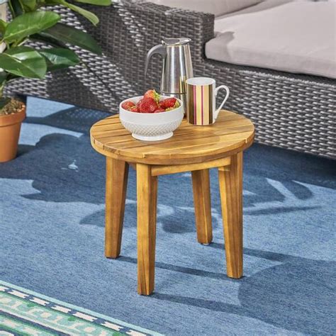 Noble House Gertrude Teak Brown Round Wood Outdoor Side Table 53779