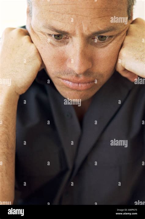Man Looking Down Close Up Portrait Stock Photo Alamy