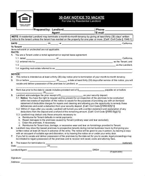 Get the free 30 day notice to vacate form. FREE 9+ Sample 30 Day Notice Forms in PDF | MS Word