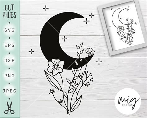 Moon and Flowers SVG File Moon Floral Svg Moon SVG File | Etsy in 2022