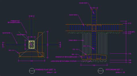 Pondasi tiang pancang (pile foundation) adalah bagian dari struktur yang digunakan untuk menerima dan mentransfer (menyalurkan) beban dari struktur tiang pancang bentuknya panjang dan langsing yang menyalurkan beban ke tanah yang lebih dalam. Detail Pondasi Foot Plat Beton Bertulang - Contoh Gambar ...