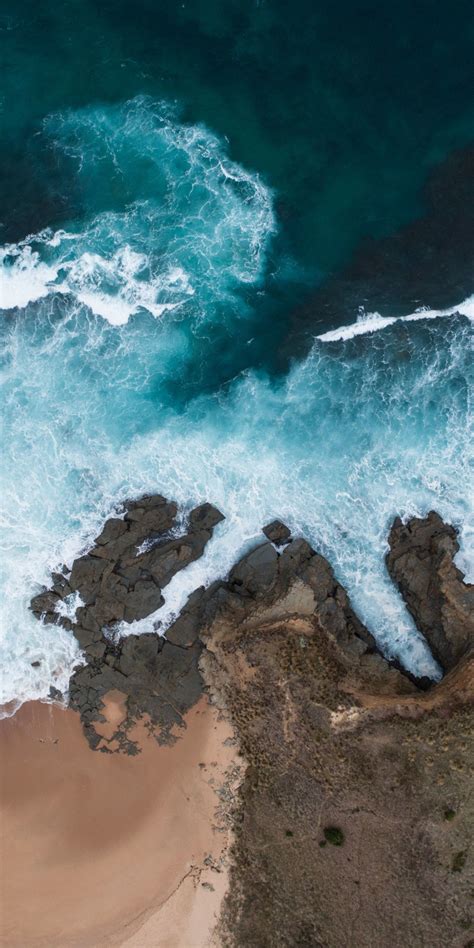 Download 1080x2160 Wallpaper Beach Coast Sea Waves Sea Aerial View