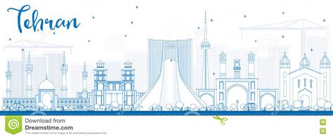 Outline Tehran Skyline With Blue Landmarks Stock Vector Illustration
