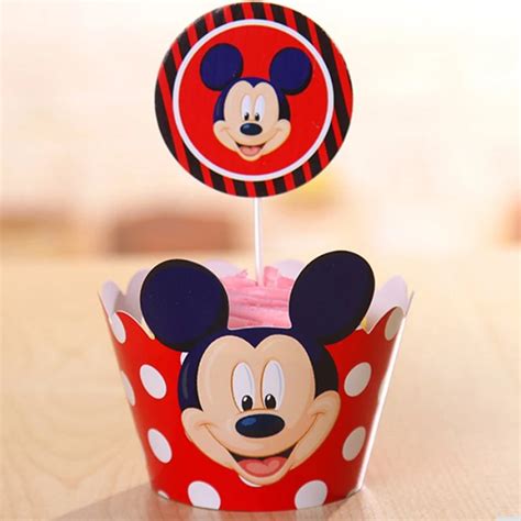 Buy 24pcslot Red Mickey Mouse Cupcake Wrapper Toppers