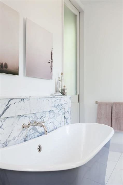Any wall, easy to install!®. Gray Bathtub with Marble Shelf - Contemporary - Bathroom