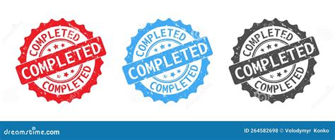 Completed Stamp Vector Round Badge And Seal On White Background Stock