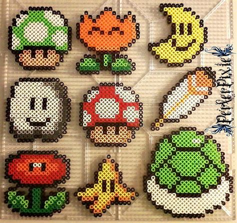 Here Are Some Mario Themed Perlers The Perlers Are As Follows Up Mushroom Fire Flower