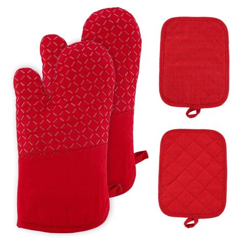 Oven Gloves With Silicone Printed Pot Holders Mitts 2 Hot Pads And 2