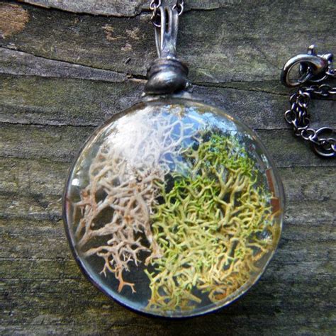 Moss Lichen Necklace Glass Terrarium Necklace Nature Etsy Flower