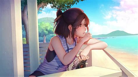 Anime Girl Looking At Beach Live Wallpaper Wallpaperwaifu