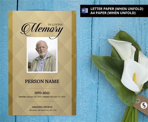 Golden Background Funeral Program Template Obituary Etsy