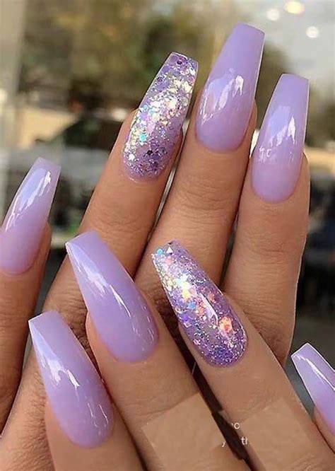 Gorgeous Pastel Lavender With Glitter Nail Art Designs For 2019