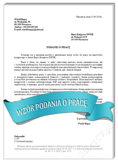 Podanie o Pracę Sprzątaczka Wzór StartCV pl