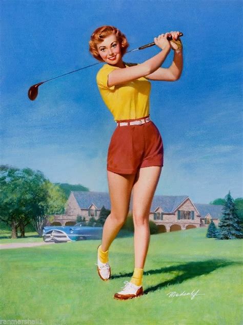 94940 1940s Pin Up Girl Good Swing Golfer Golf Pin Up Wall Print Poster