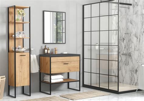 Upgrade your kitchen and bathroom with us today! Industrial Black Steel Oak Bathroom Set Cabinet Vanity ...