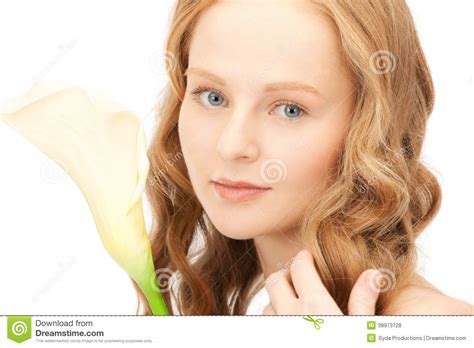 Beautiful Woman With Calla Flower Stock Photo Image Of Alluring