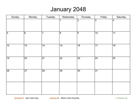 Monthly Basic Calendar For 2048
