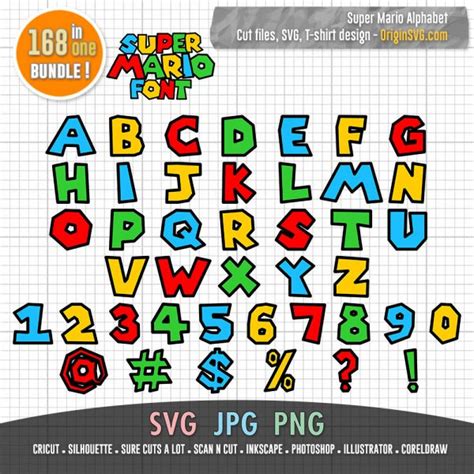 Super Mario Font Svg Mario Abc Letter Alphabet In 4 Colors Origin