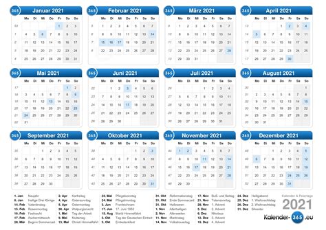Hälfte mit kalenderwochen und feiertagen. Kalender 2021