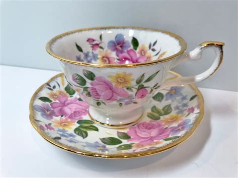 Crown Tea Cup And Saucer English Bone China Cups Floral Teacups