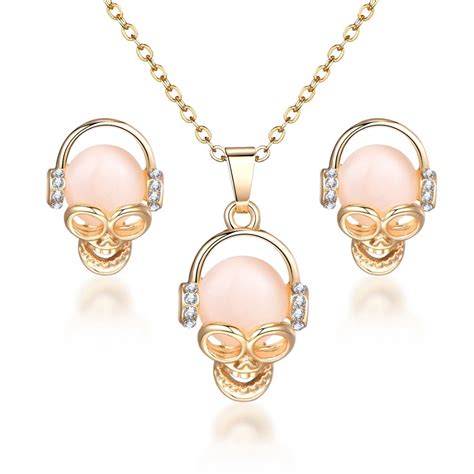 Hesiod Delicate Skull Jewelry Sets Cat Eye Stone Crystal Necklaces