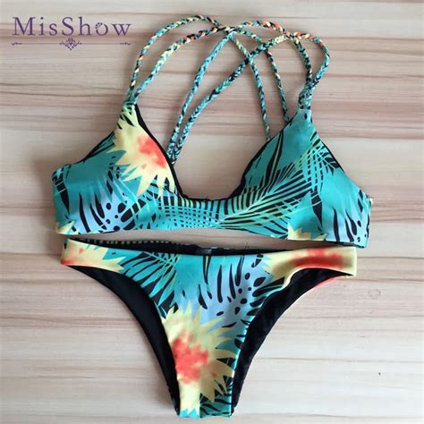 Misshow Sexy Sunflowers Print Bikinis Set Women Swimwear Famale Bikini