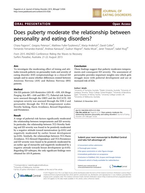 Pdf Does Puberty Moderate The Relationship Between Personality And Eating Disorders