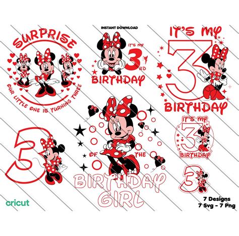Minnie Mouse 3rd Birthday Clip Art Image Files 3rd Birthday Etsy