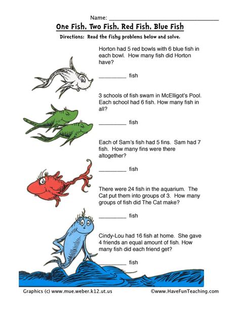 Dr. Seuss Red Fish, Blue Fish Math Worksheet | Have Fun Teaching | Have