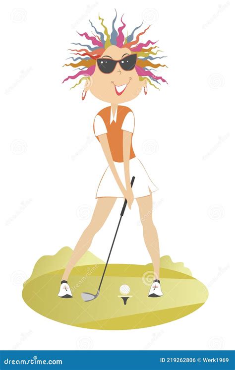 Young Woman A Golfer On The Golf Course Illustration Stock Vector