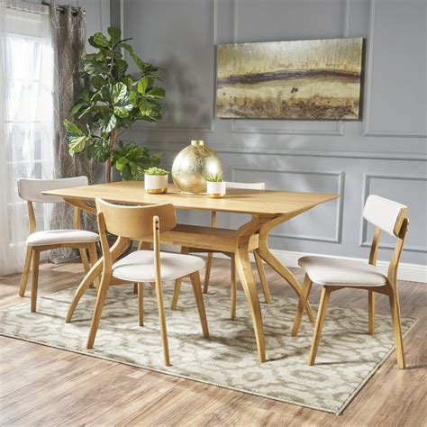 Noble House Banbury Mid Century Modern Wood 5 Piece Dining Set Natural