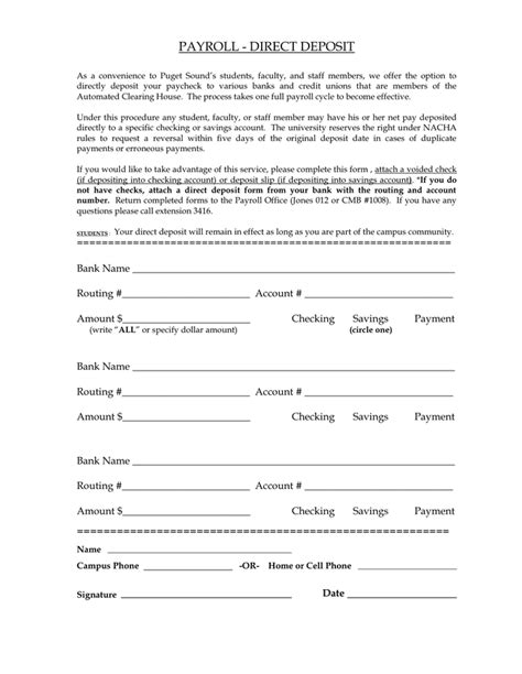 Direct Deposit Form In Word And Pdf Formats