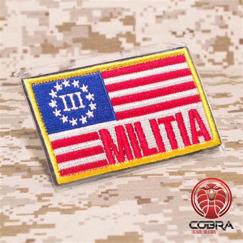 Iii Militia Usa Flag Moral Embroidered Patch Velcro Military