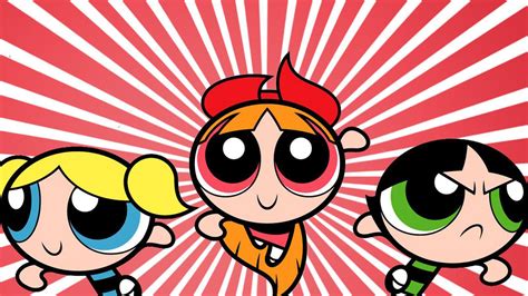 the powerpuff girls blossom bubbles and buttercup in a striped red background hd anime