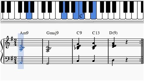 Jazz Piano Uplifting Chord Progression Am9 Gmaj9 C9 C13 D