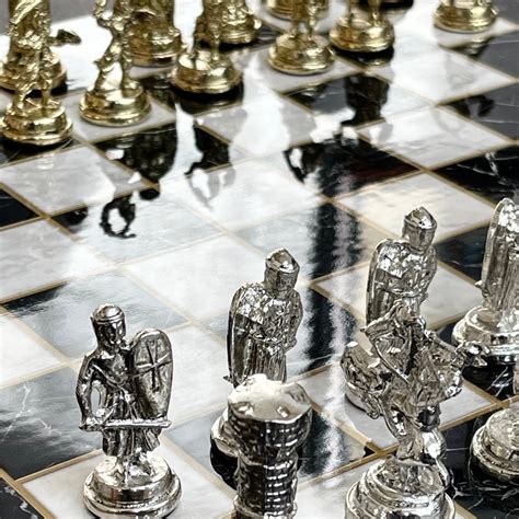 Marble Look Elegant Wooden Chess Set With Metal Chessmen Etsy