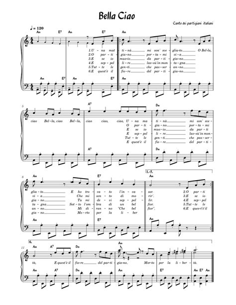 Bella Ciao Misc Traditional Sheet Music For Accordion Solo