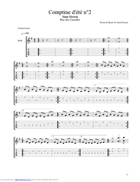 Comptine Dt N2 Guitar Pro Tab By Tiersen Yann Musicnoteslib Com