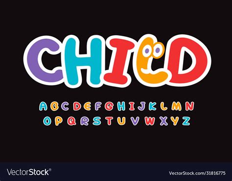 Child Letters Set Bright Colorful Style Alphabet Vector Image