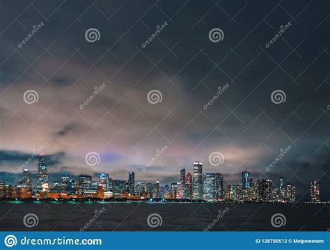 Downtown Chicago Cityscape Skyline At Night Stock Photo Image Of High