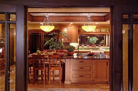 This is a view of my personal house showing the hickory arts and crafts style kitchen and parts of my living room with cherry colonade and quilted maple beam and coffered ceiling in wormy white quatersawn oak with a 2 part stain. 3 Arts & Crafts Kitchens — Arts & Crafts Homes and the Revival
