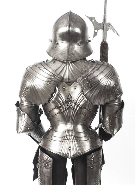 Antique Gothic Style Suit Of Armour And Halberd 19th