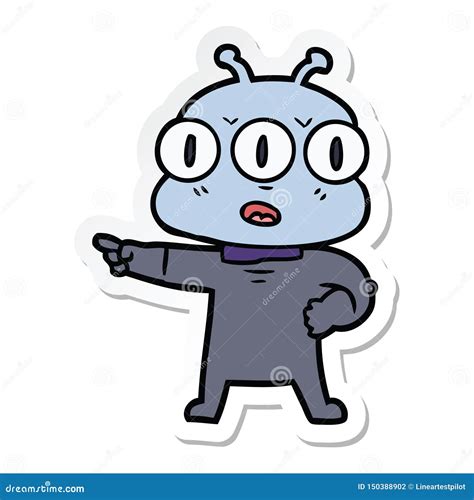 Sticker Of A Cartoon Three Eyed Alien Stock Vector Illustration Of