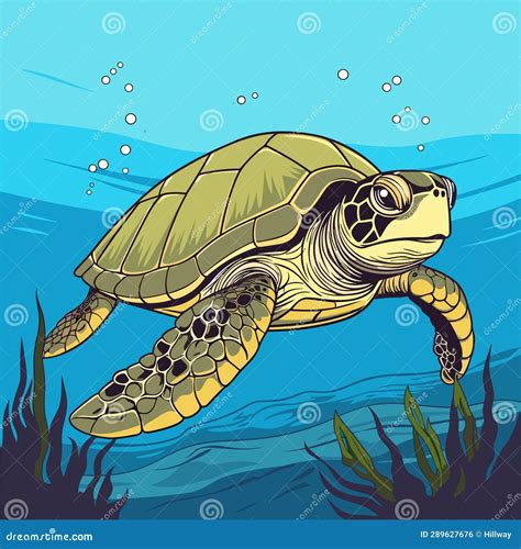 Sea Turtle Turquoise Oceanlife Cartoon Vector Art Stock Illustration