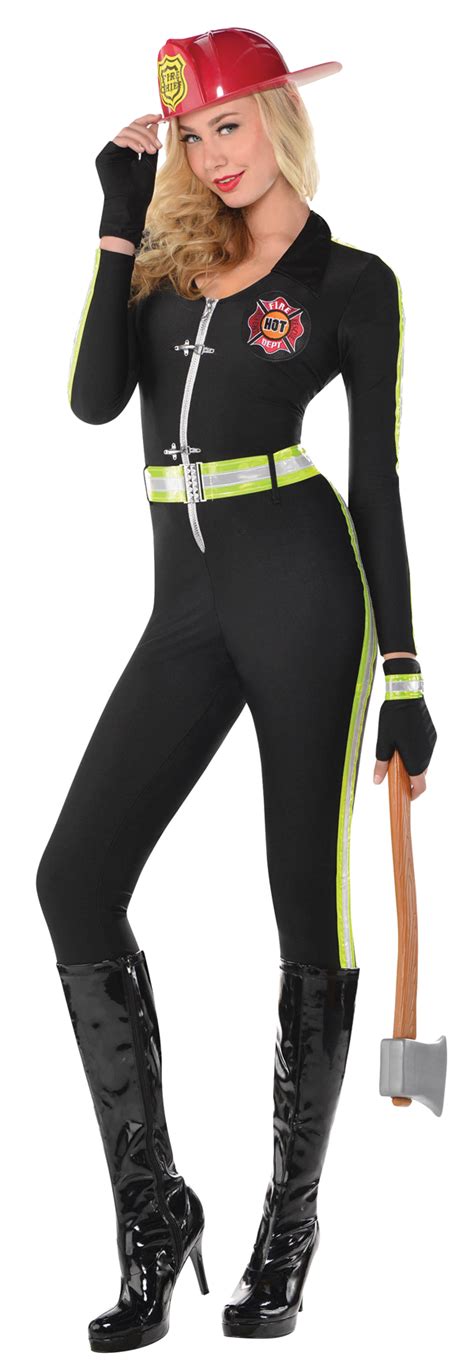 Fire Girl Ladies Fancy Dress Firefighter Uniform Adults Womens Costume