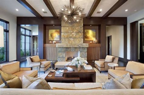 Contemporary Living Room With Tan Furniture And Modern Pointed