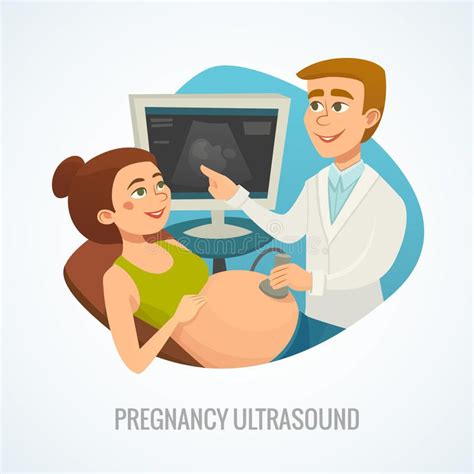 Conceito da composição do ultrassom da gravidez mulher gravida com doutor ilustração do vetor