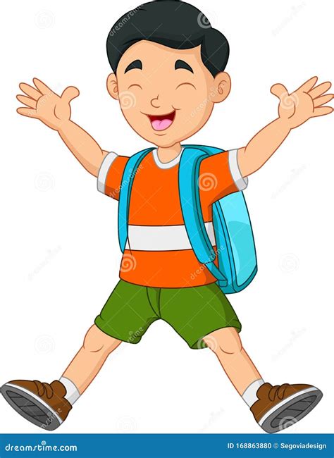 Cartoon Little Boy With Backpack Stock Vector Illustration Of
